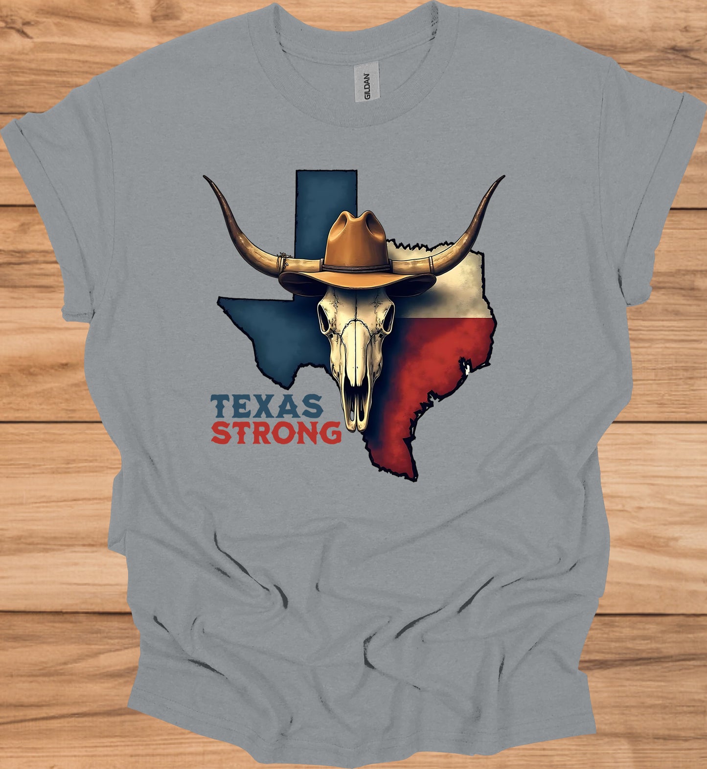 Texas Strong: Lone Star Pride, Longhorn Skull Art, Patriotic Cowboy Heritage - Graphic Tee Shirt