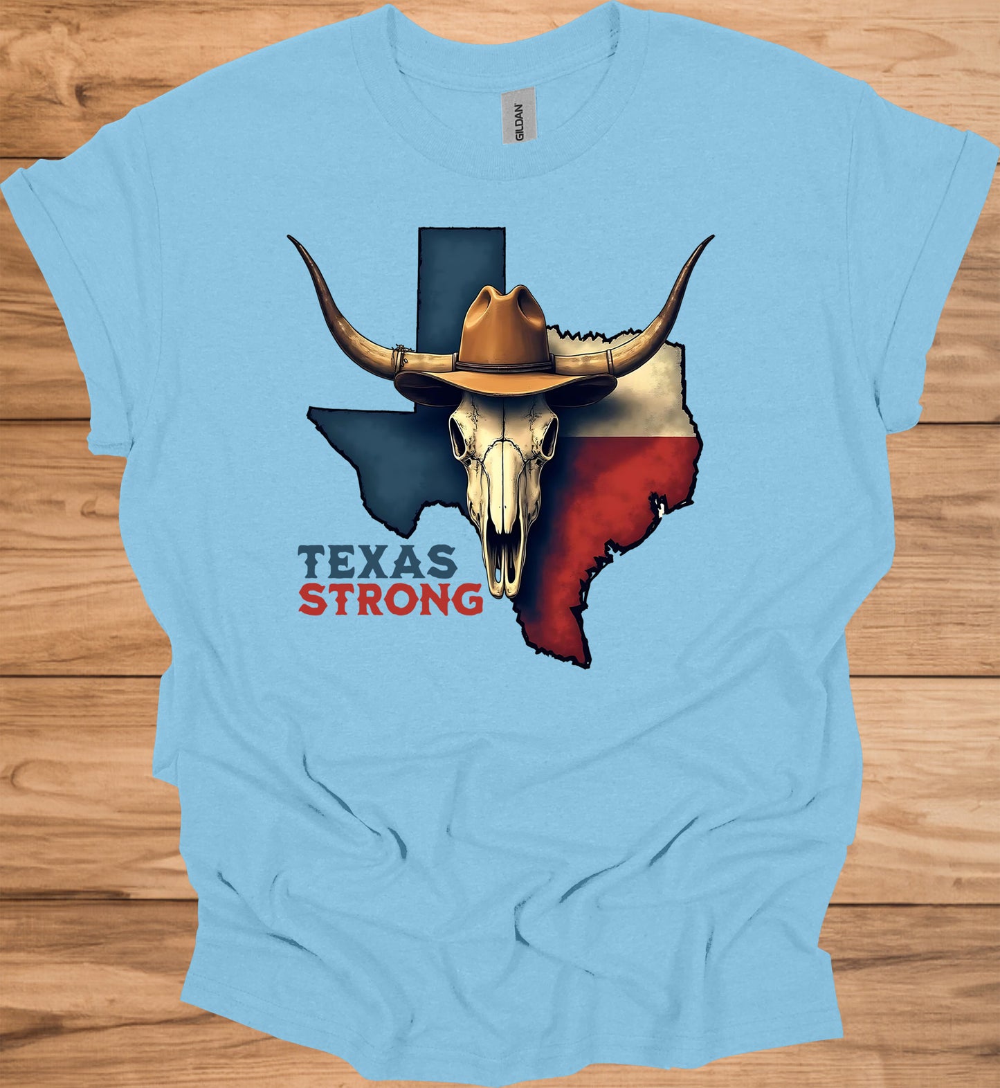 Texas Strong: Lone Star Pride, Longhorn Skull Art, Patriotic Cowboy Heritage - Graphic Tee Shirt
