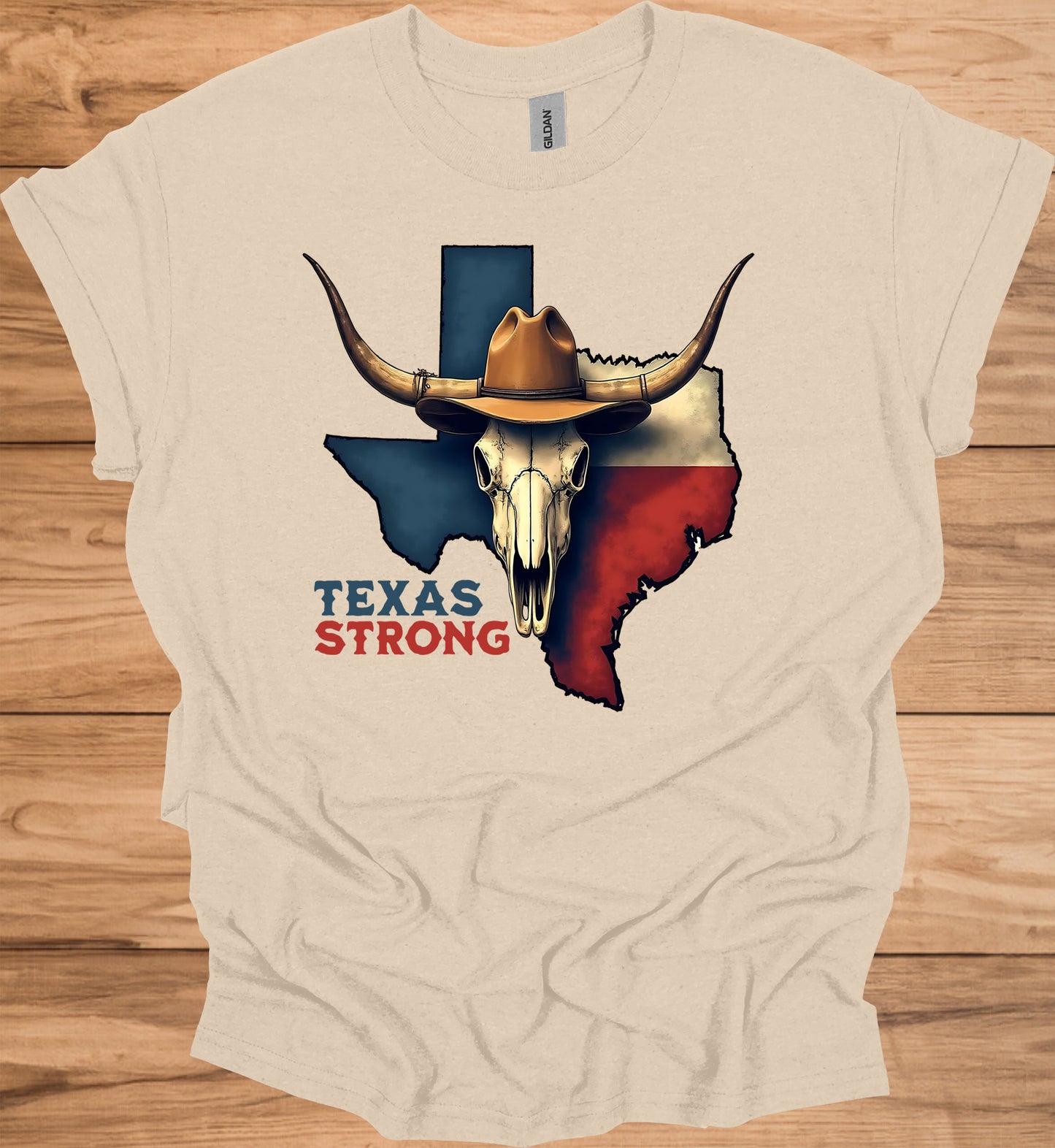 Texas Strong: Lone Star Pride, Longhorn Skull Art, Patriotic Cowboy Heritage - Graphic Tee Shirt