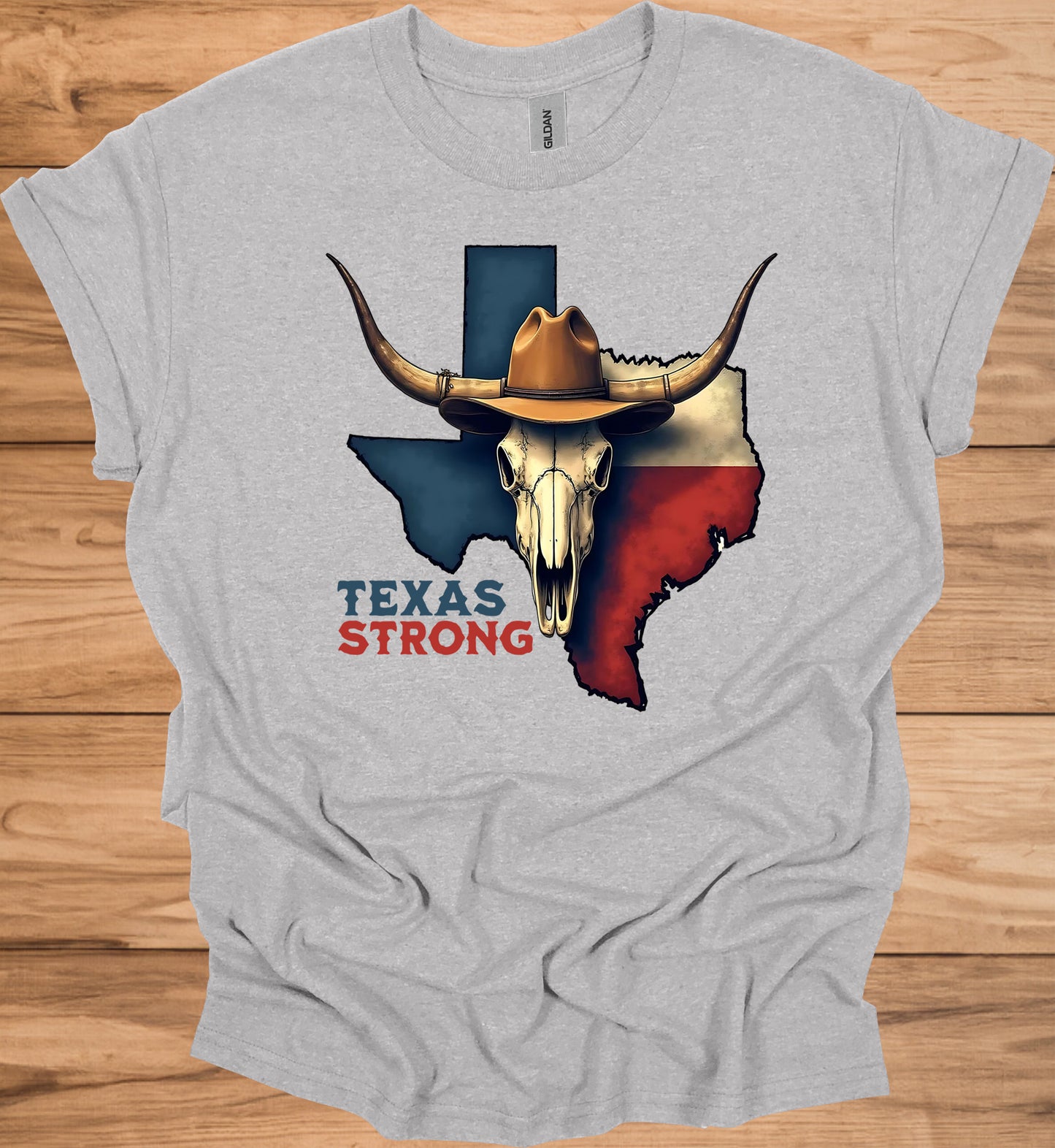 Texas Strong: Lone Star Pride, Longhorn Skull Art, Patriotic Cowboy Heritage - Graphic Tee Shirt