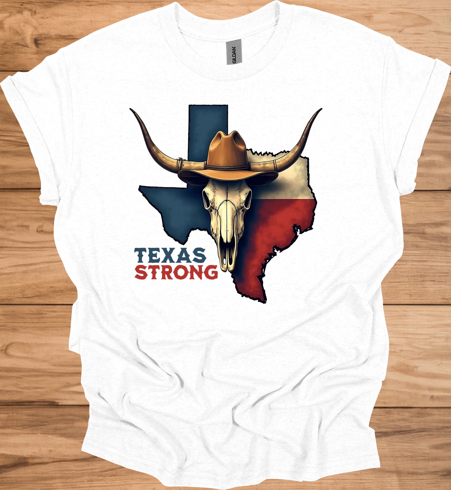 Texas Strong: Lone Star Pride, Longhorn Skull Art, Patriotic Cowboy Heritage - Graphic Tee Shirt