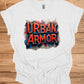 Urban Armor: Graffiti-Inspired Typography, Street Art Aesthetic, Metallic 3D Text Design - Graphic Tee Shirt