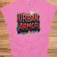 Urban Armor: Graffiti-Inspired Typography, Street Art Aesthetic, Metallic 3D Text Design - Graphic Tee Shirt