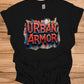 Urban Armor: Graffiti-Inspired Typography, Street Art Aesthetic, Metallic 3D Text Design - Graphic Tee Shirt