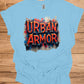 Urban Armor: Graffiti-Inspired Typography, Street Art Aesthetic, Metallic 3D Text Design - Graphic Tee Shirt
