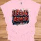 Urban Armor: Graffiti-Inspired Typography, Street Art Aesthetic, Metallic 3D Text Design - Graphic Tee Shirt