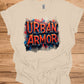 Urban Armor: Graffiti-Inspired Typography, Street Art Aesthetic, Metallic 3D Text Design - Graphic Tee Shirt