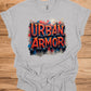 Urban Armor: Graffiti-Inspired Typography, Street Art Aesthetic, Metallic 3D Text Design - Graphic Tee Shirt