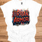 Urban Armor: Graffiti-Inspired Typography, Street Art Aesthetic, Metallic 3D Text Design - Graphic Tee Shirt
