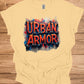 Urban Armor: Graffiti-Inspired Typography, Street Art Aesthetic, Metallic 3D Text Design - Graphic Tee Shirt