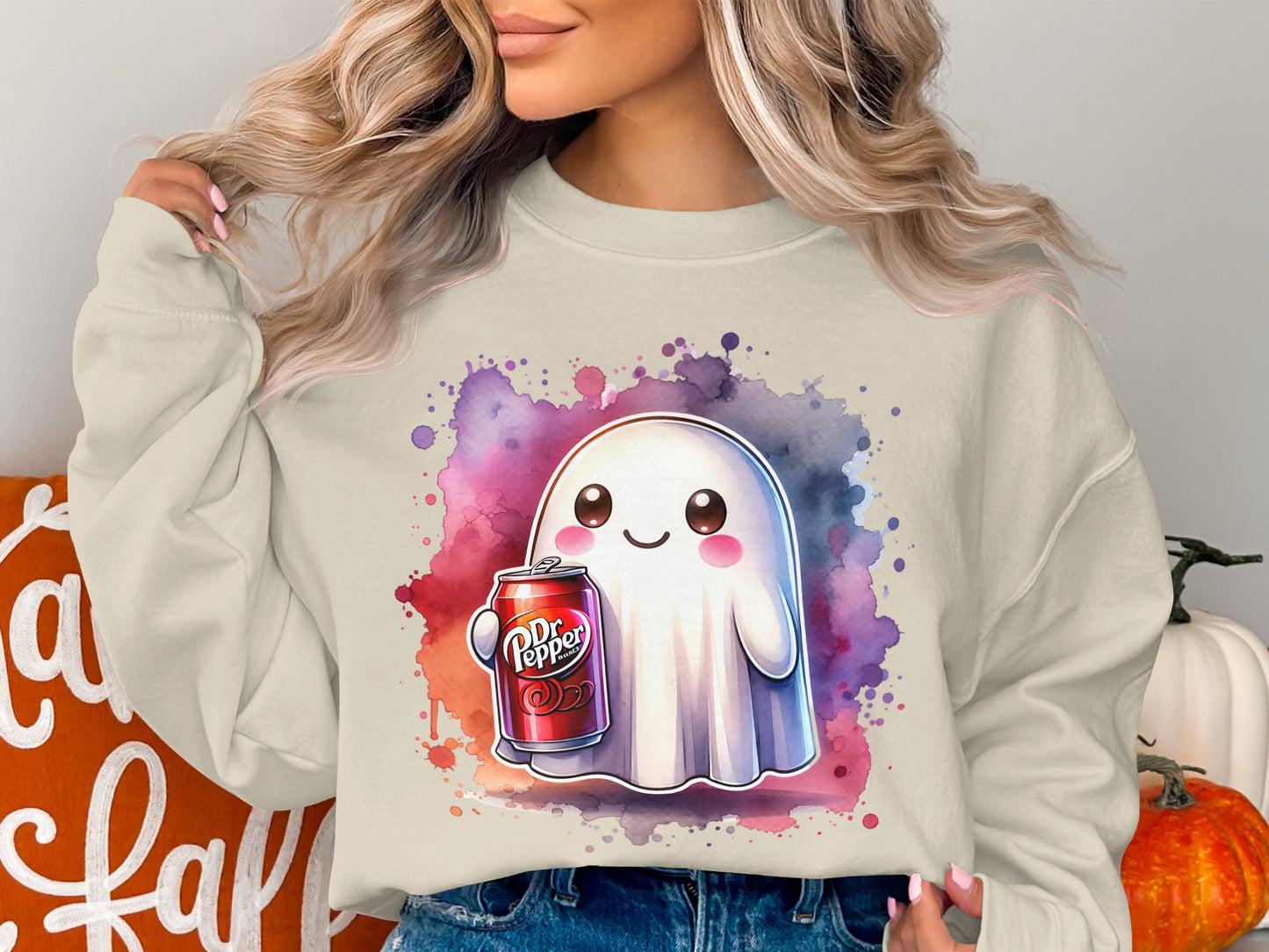 Cute Ghost with Dr Pepper Can Graphic Sweatshirt product type