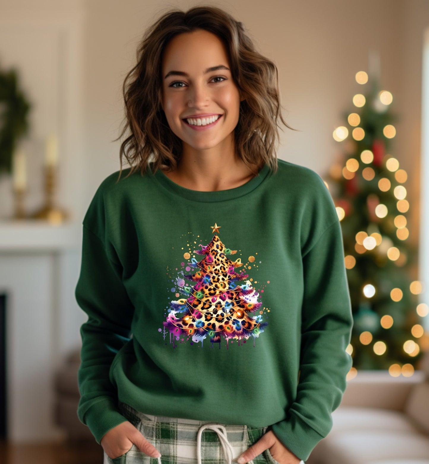 Festive Leopard Print Christmas Tree Graphic Sweatshirt product