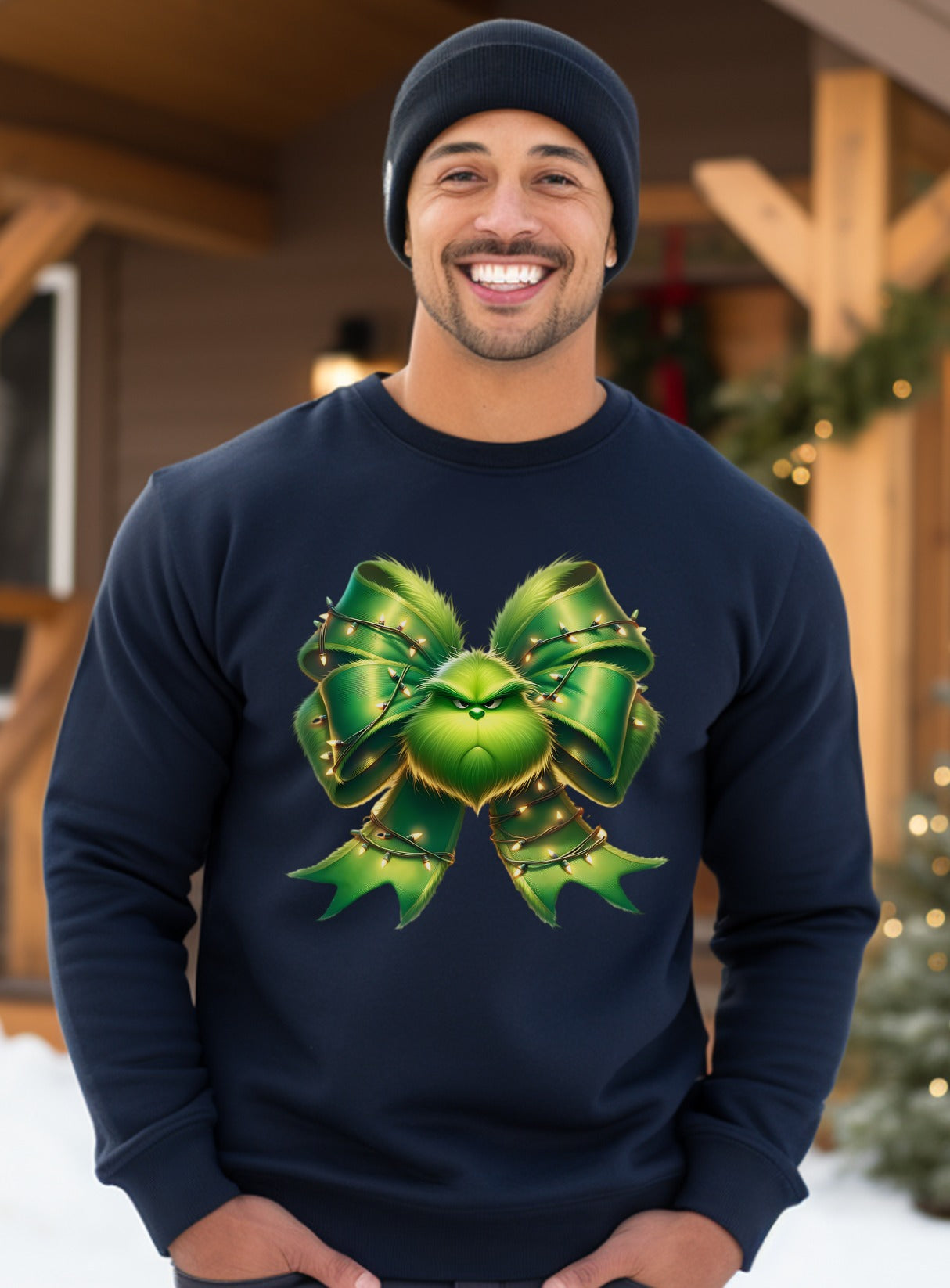 Festive Green Bow Graphic Sweater Christmas product type