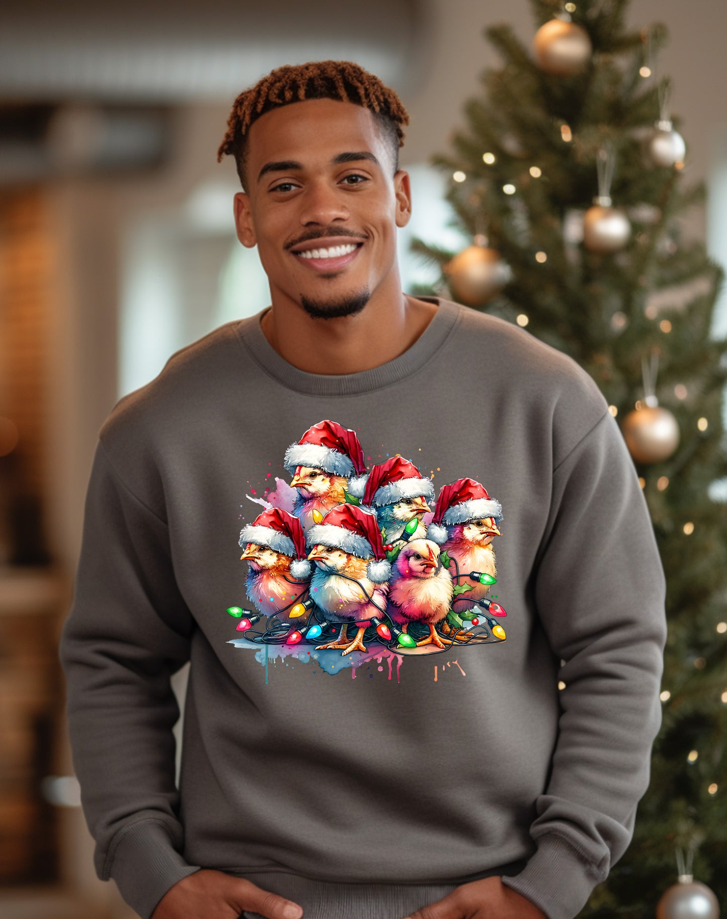 Christmas Chicks and Lights Festive Season Graphic Sweatshirt