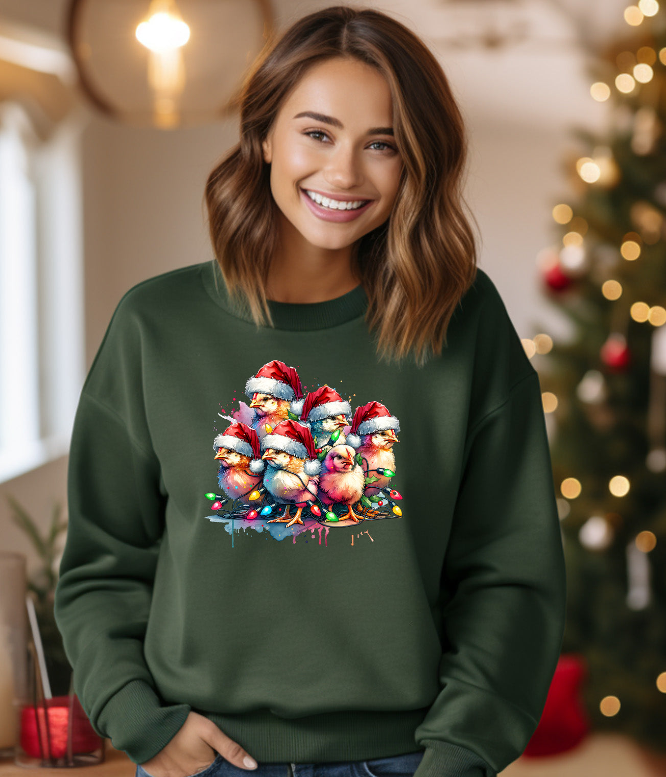 Christmas Chicks and Lights Festive Season Graphic Sweatshirt