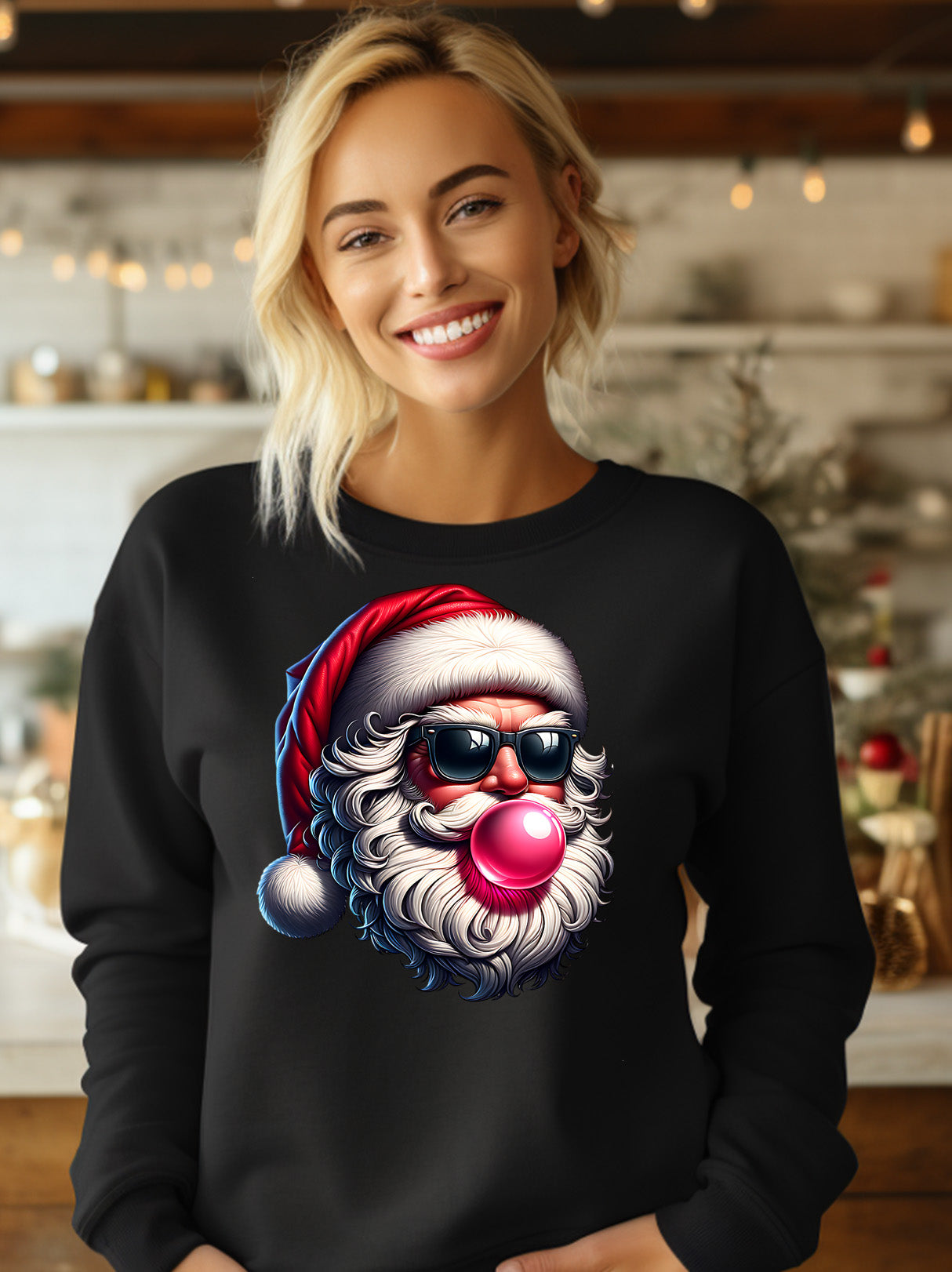 Cool Santa Blowing Bubble Gum Funny Christmas Sweatshirt
