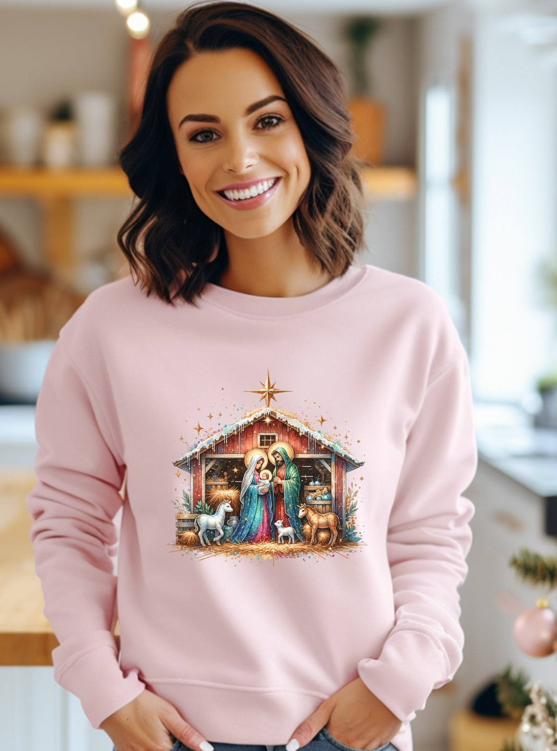 Nativity Scene Print Sweatshirt for Holidays Season product type