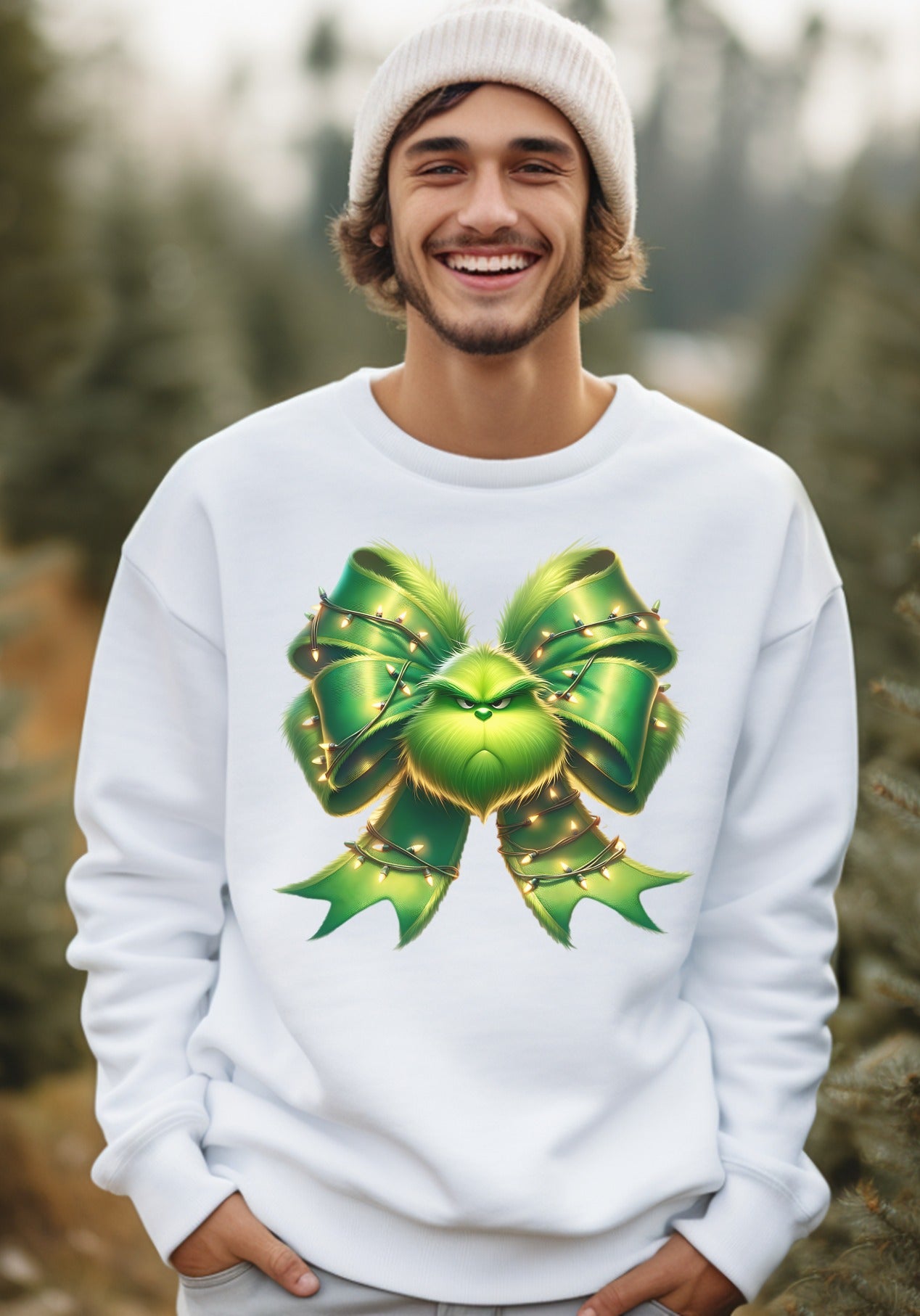 Festive Green Bow Graphic Holiday Sweatshirt product type
