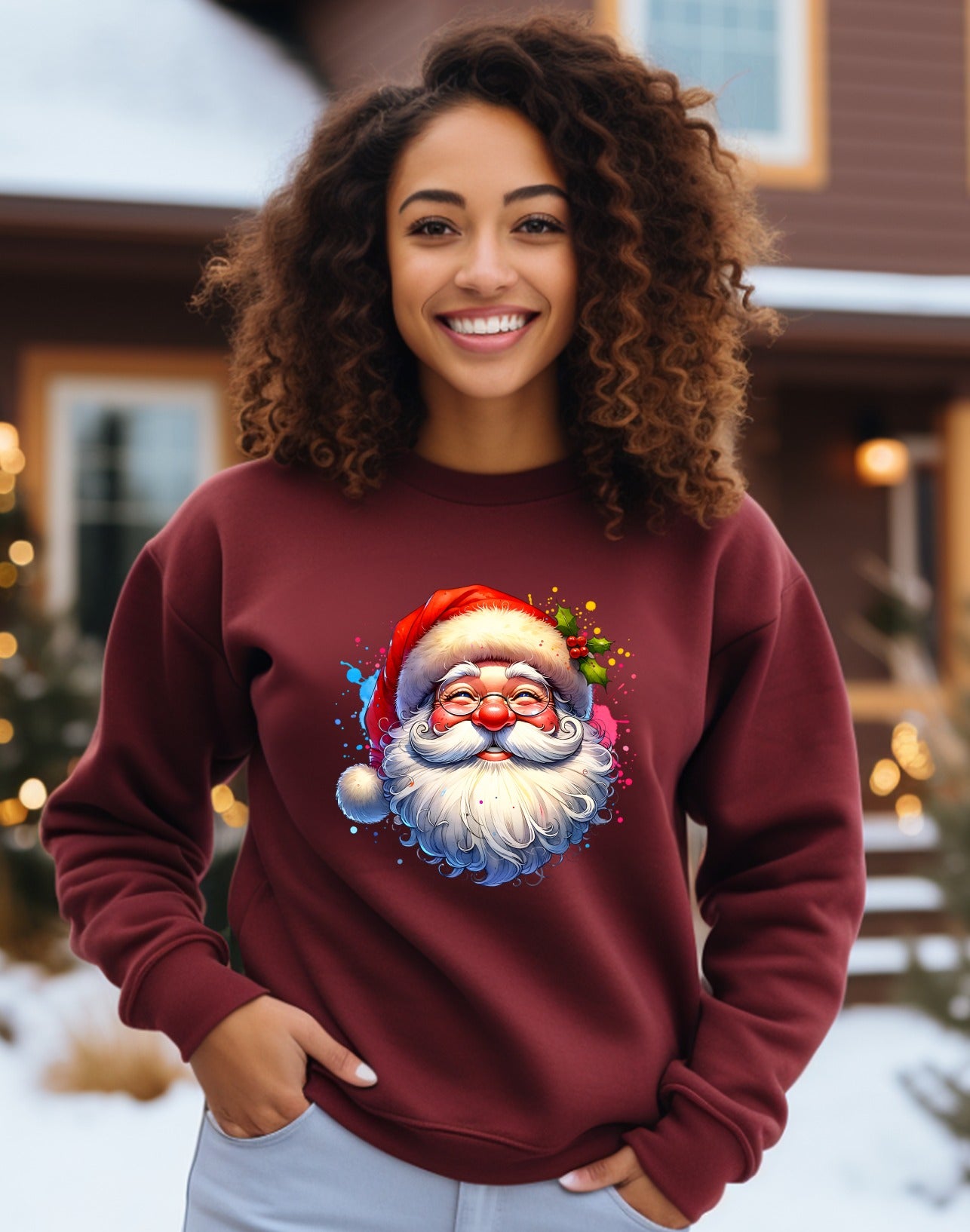 Festive Santa Claus Print Design Sweatshirt product type