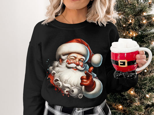 Festive Santa Graphic Long Sleeve Holiday Sweatshirt product