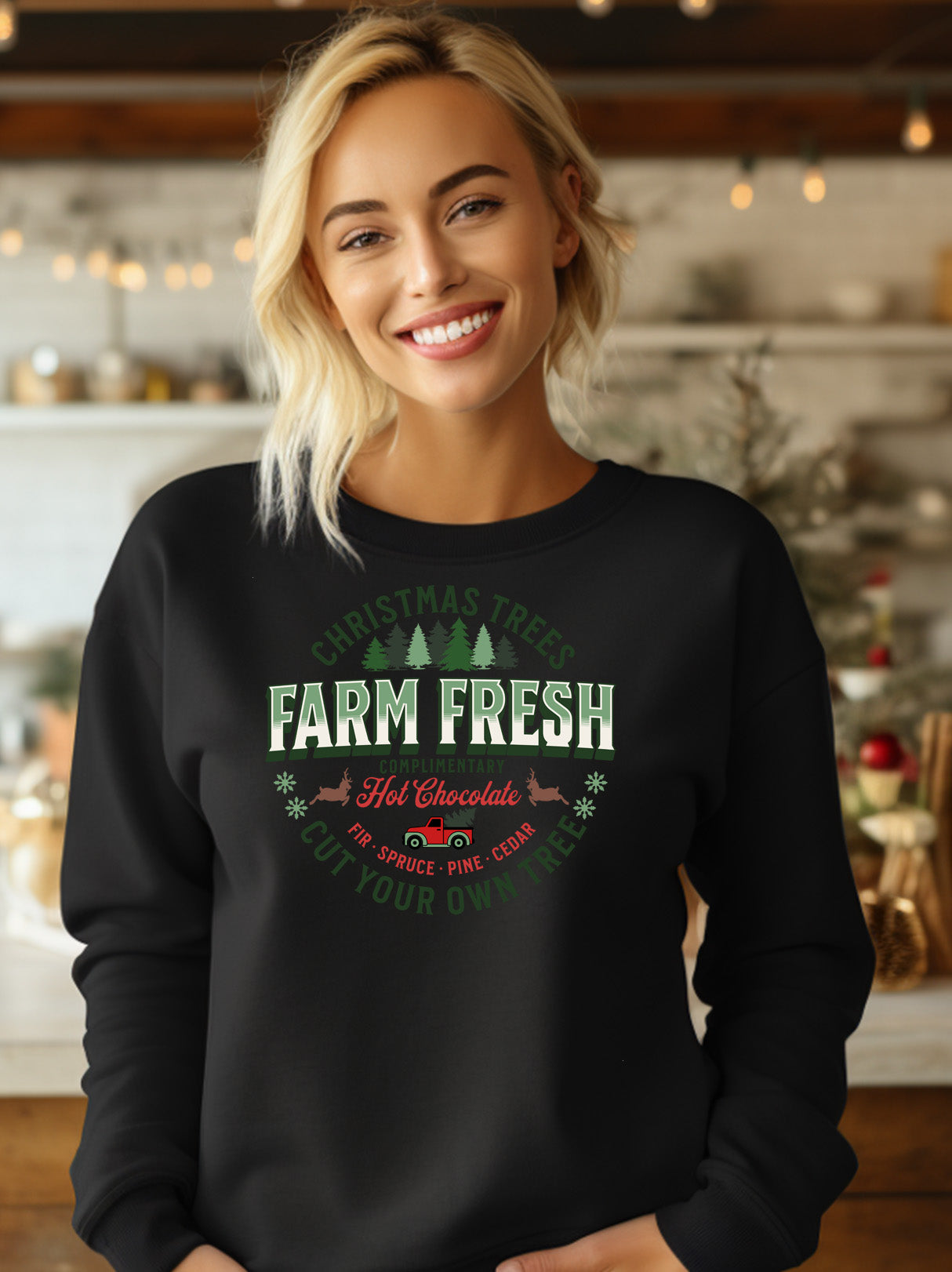 Christmas Trees Farm Fresh Hot Chocolate Design Sweatshirt