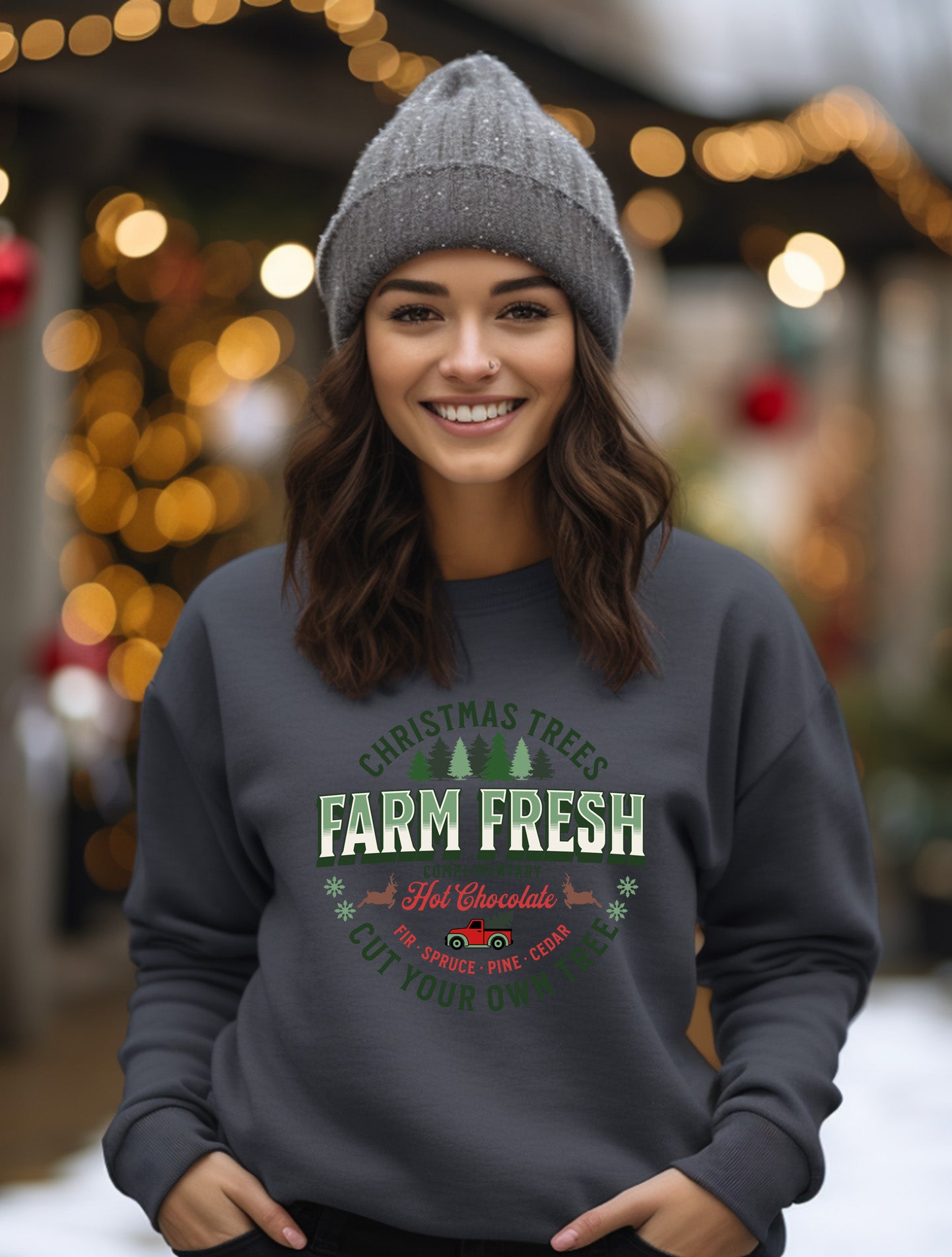 Christmas Trees Farm Fresh Hot Chocolate Design Sweatshirt