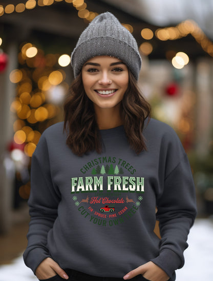 Christmas Trees Farm Fresh Hot Chocolate Design Sweatshirt