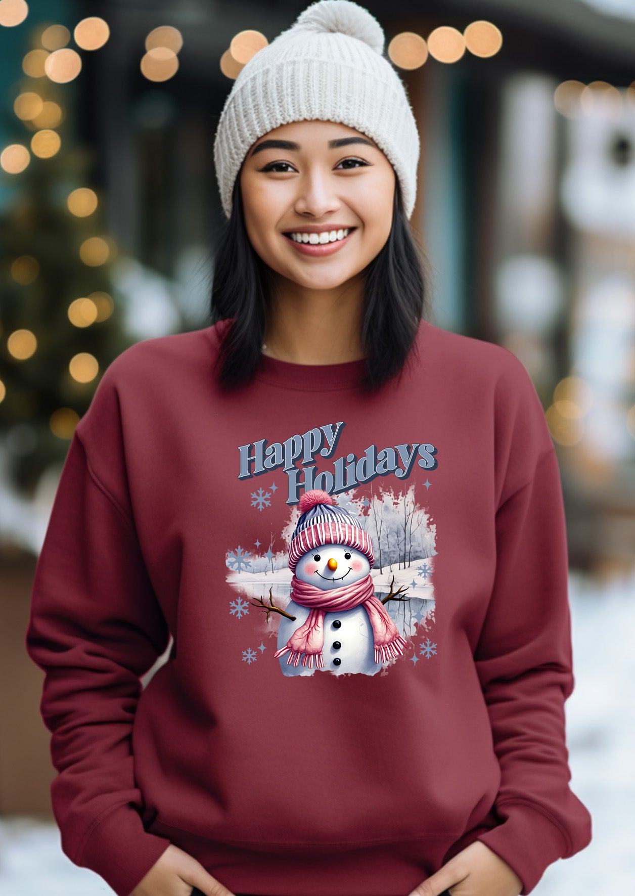 Happy Holidays Snowman Illustration Festive Season Sweatshirt