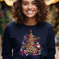 Leopard Print Christmas Tree With Lights Fun Holiday Sweatshirt